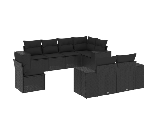 Set de sofás de jardín 8 piezas y cojines ratán sintético negro