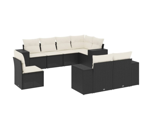 Set de sofás de jardín 8 piezas y cojines ratán sintético negro