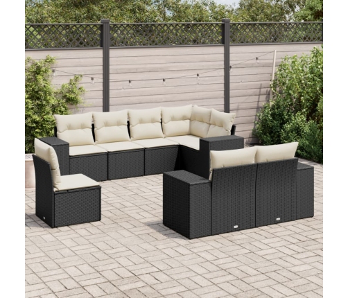 Set de sofás de jardín 8 piezas y cojines ratán sintético negro