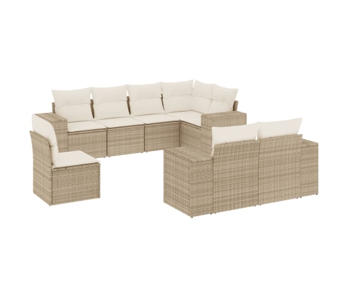 Juego de sofás de jardín con cojines beige 8 pzas ratán PE