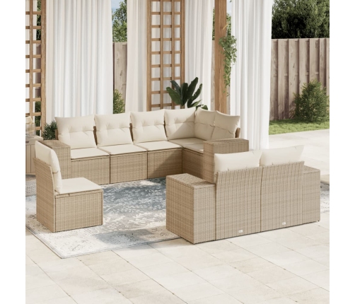Juego de sofás de jardín con cojines beige 8 pzas ratán PE
