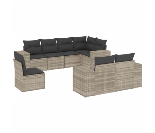 Set de sofás de jardín 8 pzas y cojines ratán sintético gris