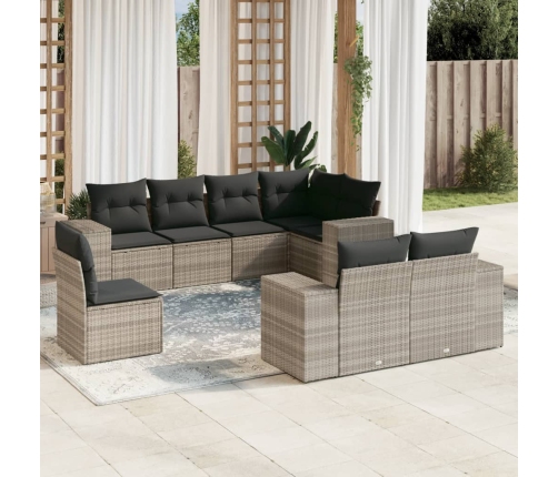 Set de sofás de jardín 8 pzas y cojines ratán sintético gris