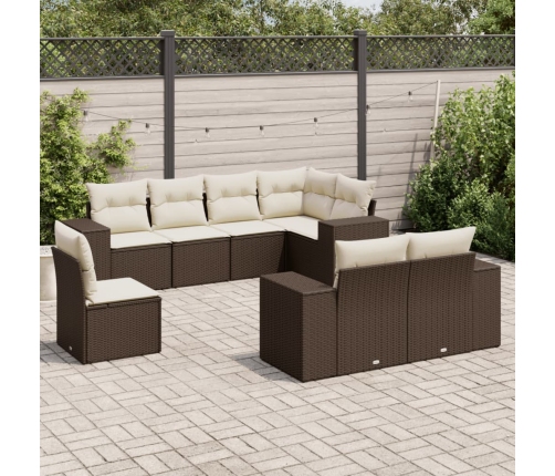 Set sofás de jardín 8 piezas y cojines ratán sintético marrón