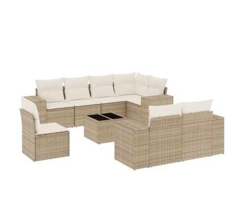 Set de sofás de jardín 9 pzas con cojines ratán sintético beige
