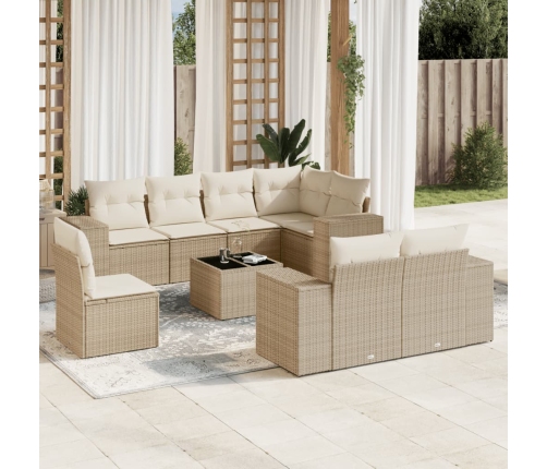 Set de sofás de jardín 9 pzas con cojines ratán sintético beige
