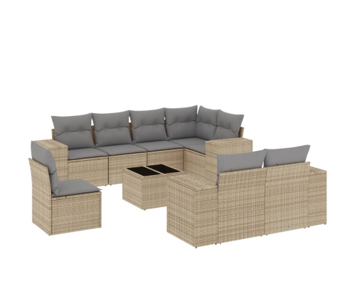 Set de sofás de jardín 9 pzas con cojines ratán sintético beige