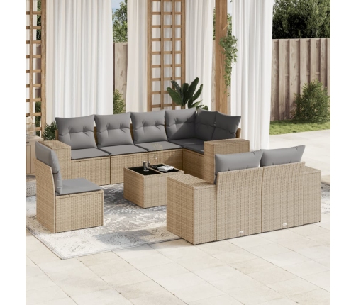 Set de sofás de jardín 9 pzas con cojines ratán sintético beige