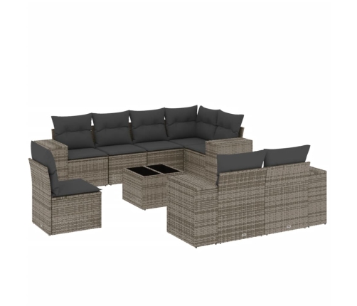 Set de muebles de jardín 9 pzas y cojines ratán sintético gris