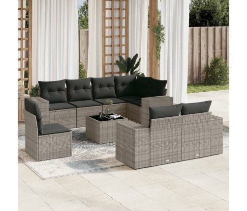 Set de muebles de jardín 9 pzas y cojines ratán sintético gris