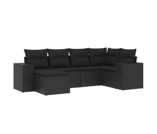 Set de sofás de jardín 6 piezas y cojines ratán sintético negro