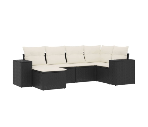 Set de sofás de jardín 6 piezas y cojines ratán sintético negro