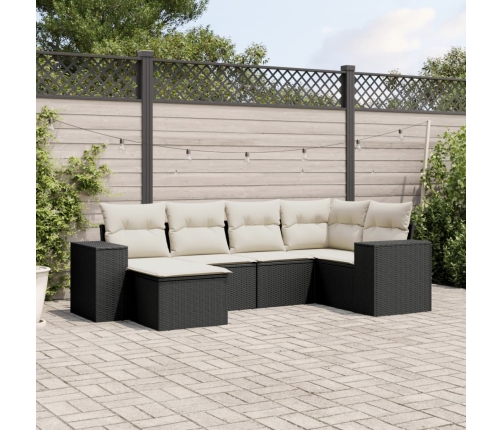 Set de sofás de jardín 6 piezas y cojines ratán sintético negro
