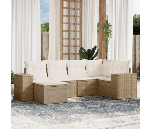 Juego de sofás jardín con cojines 6 pzas ratán sintético beige