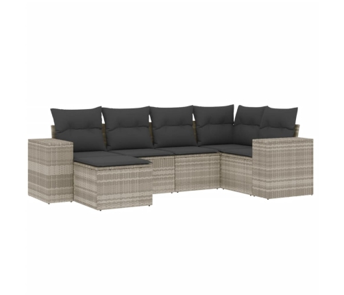 Set de sofás de jardín 6 pzas y cojines ratán sintético gris