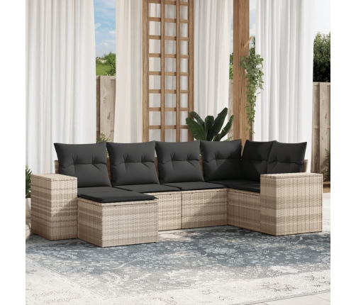 Set de sofás de jardín 6 pzas y cojines ratán sintético gris