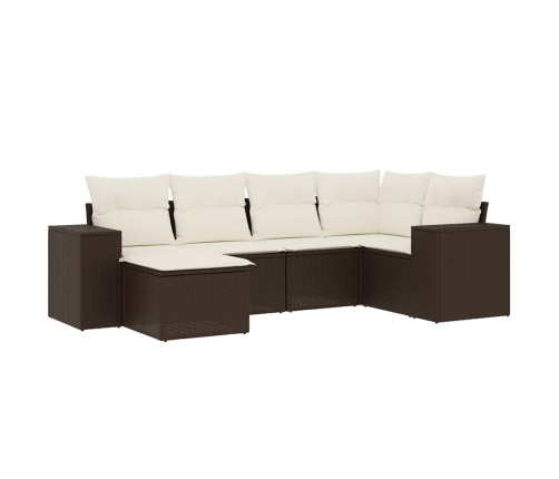 Set sofás de jardín 6 piezas y cojines ratán sintético marrón