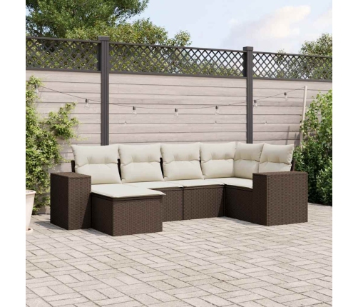 Set sofás de jardín 6 piezas y cojines ratán sintético marrón