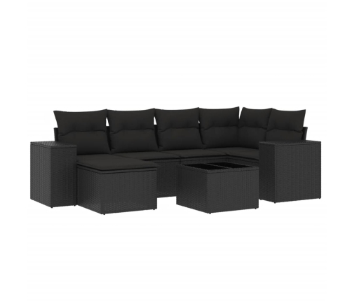 Set de comedor de jardín 7 pzas y cojines ratán sintético negro