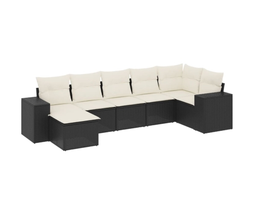 Set de comedor de jardín 7 pzas y cojines ratán sintético negro