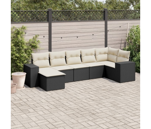 Set de comedor de jardín 7 pzas y cojines ratán sintético negro
