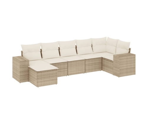 Set sofás de jardín 7 piezas y cojines ratán sintético beige