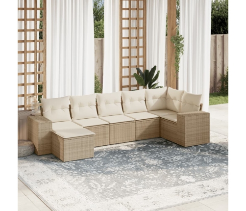 Set sofás de jardín 7 piezas y cojines ratán sintético beige