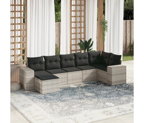 Set de sofás de jardín 7 pzas con cojines ratán PE gris claro