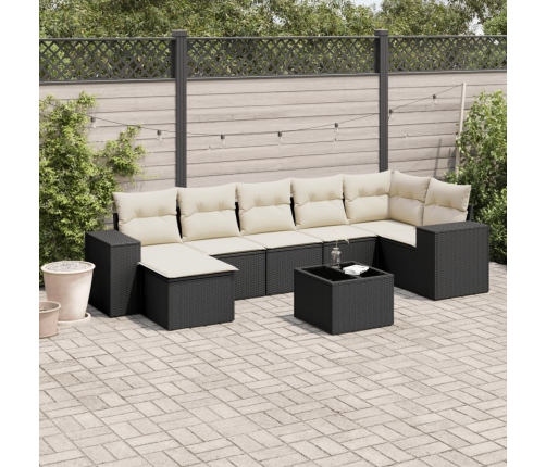 Set de sofás de jardín 8 piezas y cojines ratán sintético negro