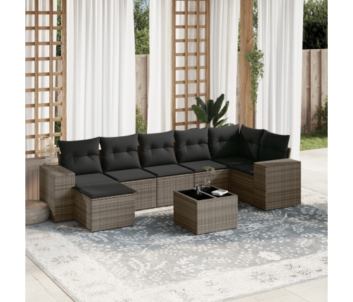 Set de sofás de jardín 8 pzas y cojines ratán sintético gris