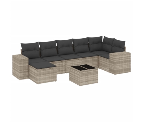 Set de sofás de jardín 8 pzas y cojines ratán sintético gris