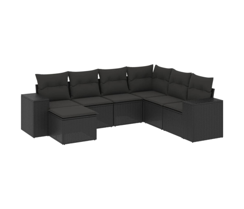 Set de comedor de jardín 7 pzas y cojines ratán sintético negro