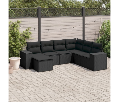 Set de comedor de jardín 7 pzas y cojines ratán sintético negro