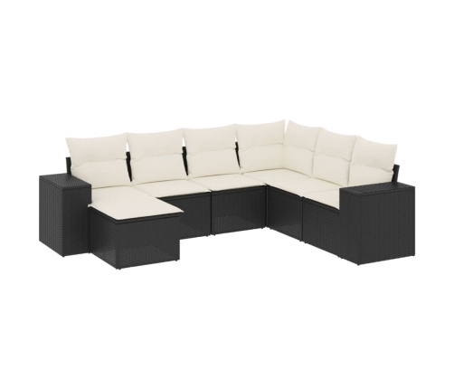 Set de comedor de jardín 7 pzas y cojines ratán sintético negro