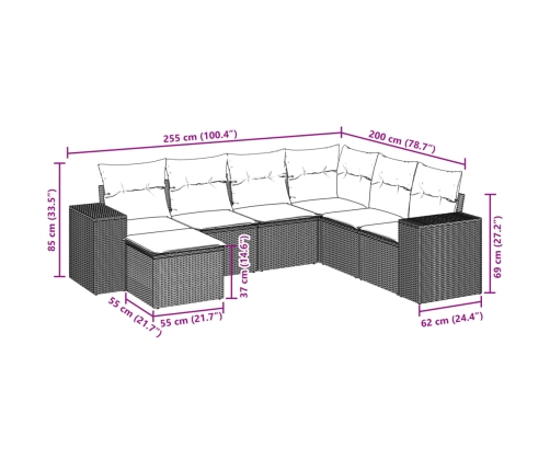 Set sofás de jardín 7 piezas y cojines ratán sintético beige