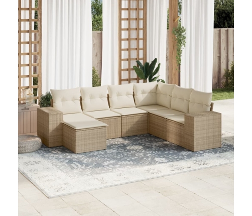 Set sofás de jardín 7 piezas y cojines ratán sintético beige