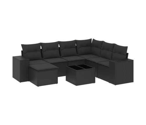 Set de sofás de jardín 8 piezas y cojines ratán sintético negro