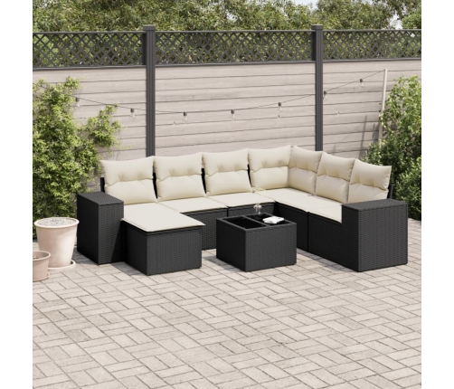 Set de sofás de jardín 8 piezas y cojines ratán sintético negro