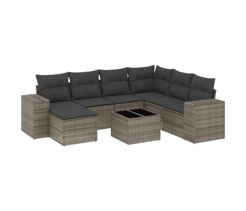 Set de sofás de jardín 8 pzas y cojines ratán sintético gris
