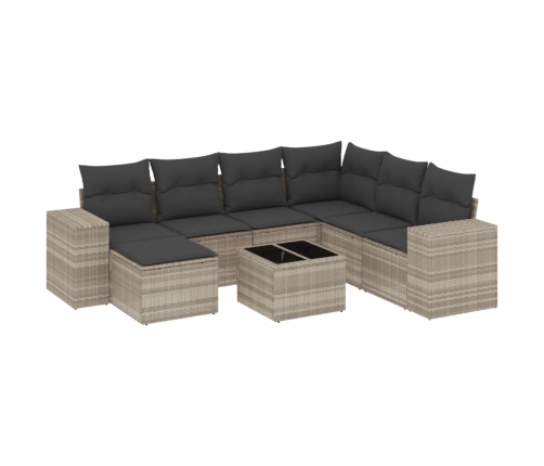 Set de sofás de jardín 8 pzas y cojines ratán sintético gris