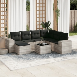 Set de sofás de jardín 8 pzas y cojines ratán sintético gris