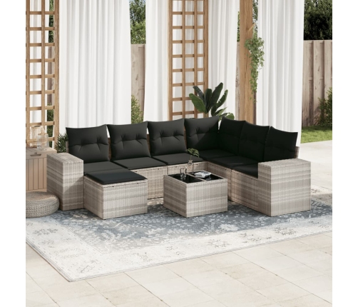 Set de sofás de jardín 8 pzas y cojines ratán sintético gris