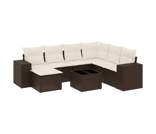 Set sofás de jardín 8 piezas y cojines ratán sintético marrón