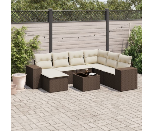 Set sofás de jardín 8 piezas y cojines ratán sintético marrón