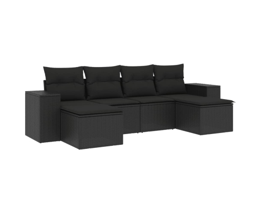 Set de sofás de jardín 6 piezas y cojines ratán sintético negro