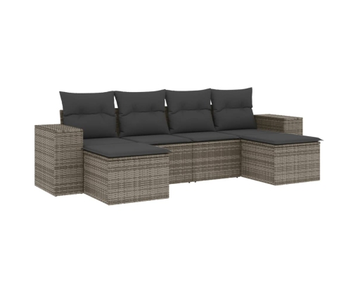 Set de muebles de jardín 6 pzas y cojines ratán sintético gris