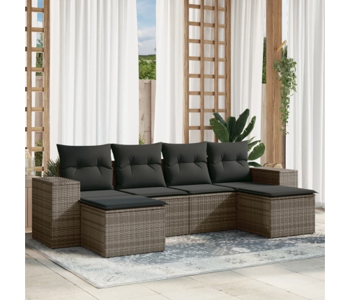 Set de muebles de jardín 6 pzas y cojines ratán sintético gris