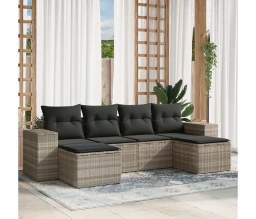 Set de sofás de jardín 6 pzas y cojines ratán sintético gris