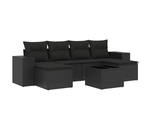 Set de comedor de jardín 7 pzas y cojines ratán sintético negro