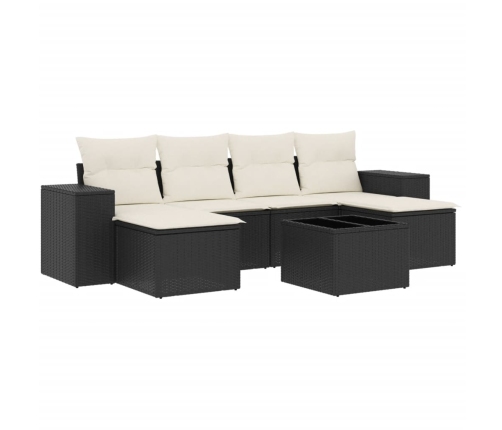 Set de comedor de jardín 7 pzas y cojines ratán sintético negro